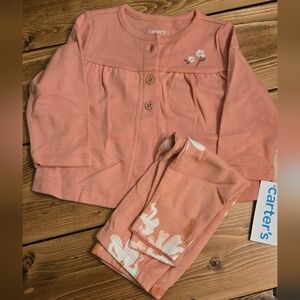 Carter's Pink Peach Floral Baby Girl Embroidered Matching Set